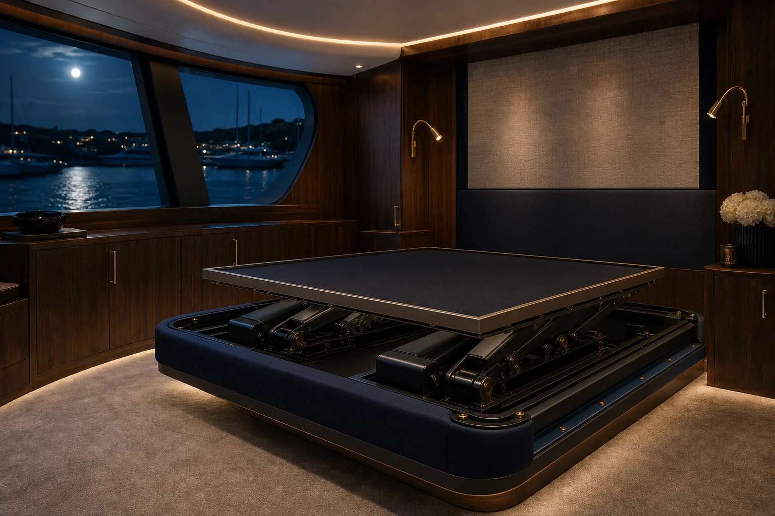A Sopor Marine conceptual motion-isolation foundation revealed beneath the berth platform