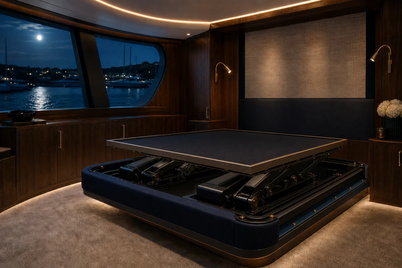 Conceptual cabin-motion illustration with the revealed Sopor Marine foundation comparatively stable
